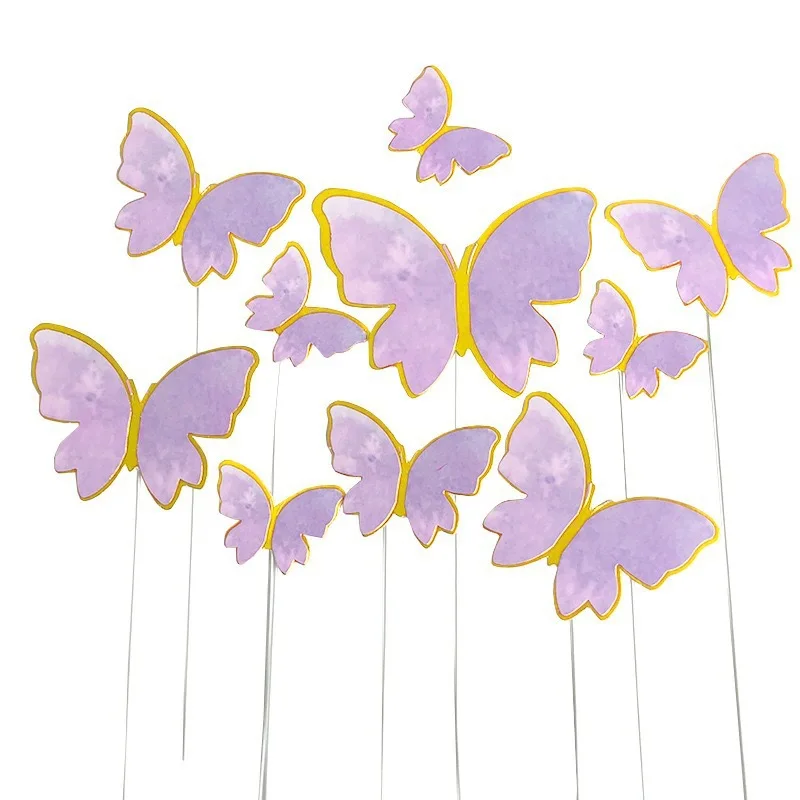 10/50 Stück Schmetterling-Kuchendekoration, Elegante Lila & Rosa Papierdekorationen für Geburtstag, Hochzeit, Partys, DIY-Backzubehör – Detail 6