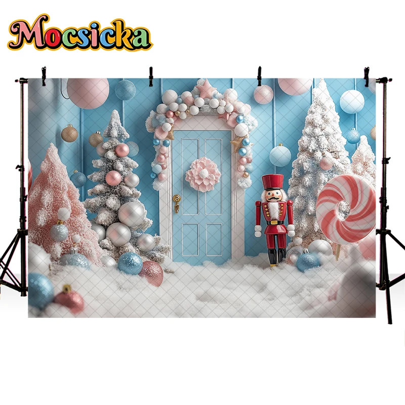 Mocsicka Winter Christmas Photography Background Nutcracker Xmas Tree Snow Decor Cake Smash Kids Portrait Photo Backdrop Studio