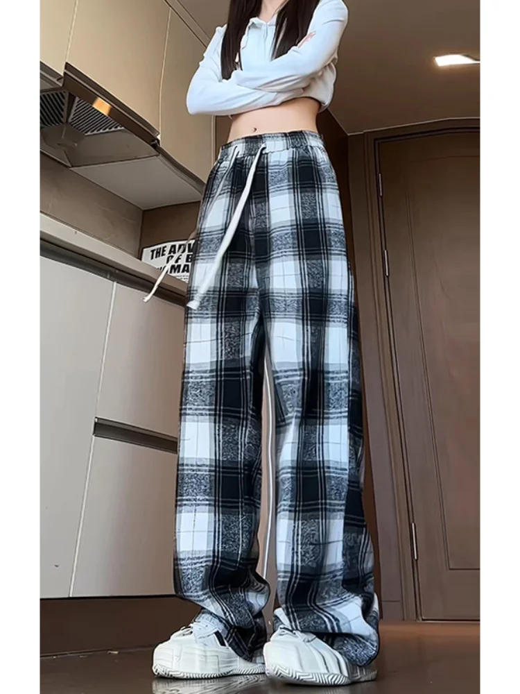 

Men's Plaid Wide Leg Pants Spring 2025 Trendy Brand Straight Cut Loose Fit American High Street Drapey Micro Flare Trousers