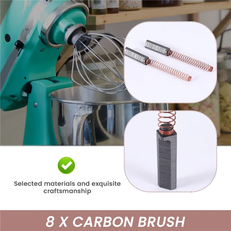 Spazzole motore in carbonio A63K-8 pezzi, parti di ricambio spazzole motore per miscelatori Kitchenaid W10380496/5K5SS/WHK55K