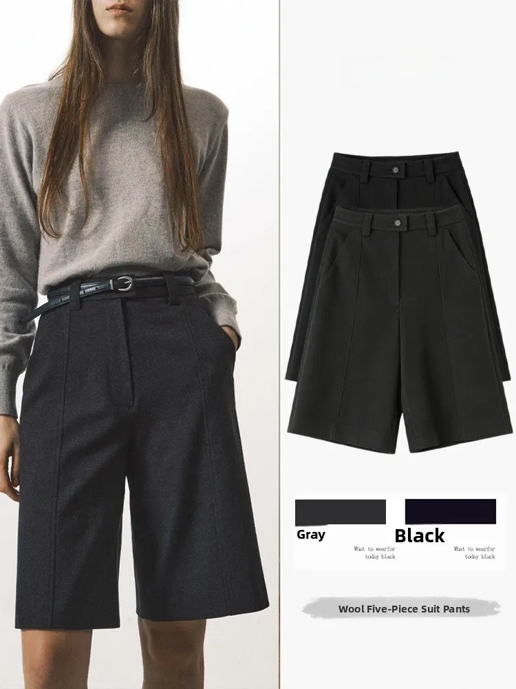 

Шерстяные брюки с высокой талией для женщин, осенне-зимние, новые, модные, прямые, облегающие, в корейском стиле, повседневные