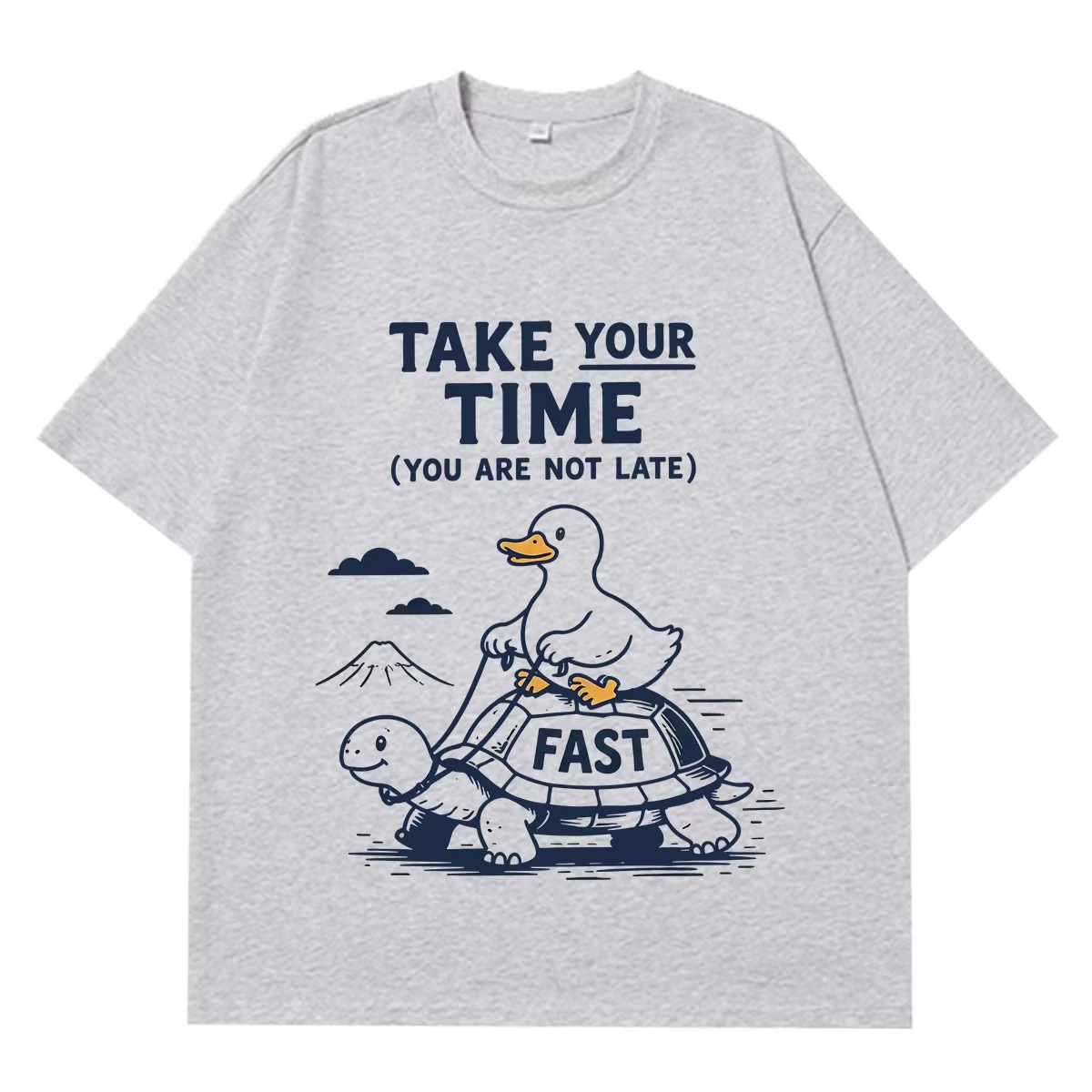 Funny Duck and Turtle Take Your Time Duck Fashion Graphics T-shirt Men Women Hip-hop T-shirt Summer Loose Casual Cotton T-shirts