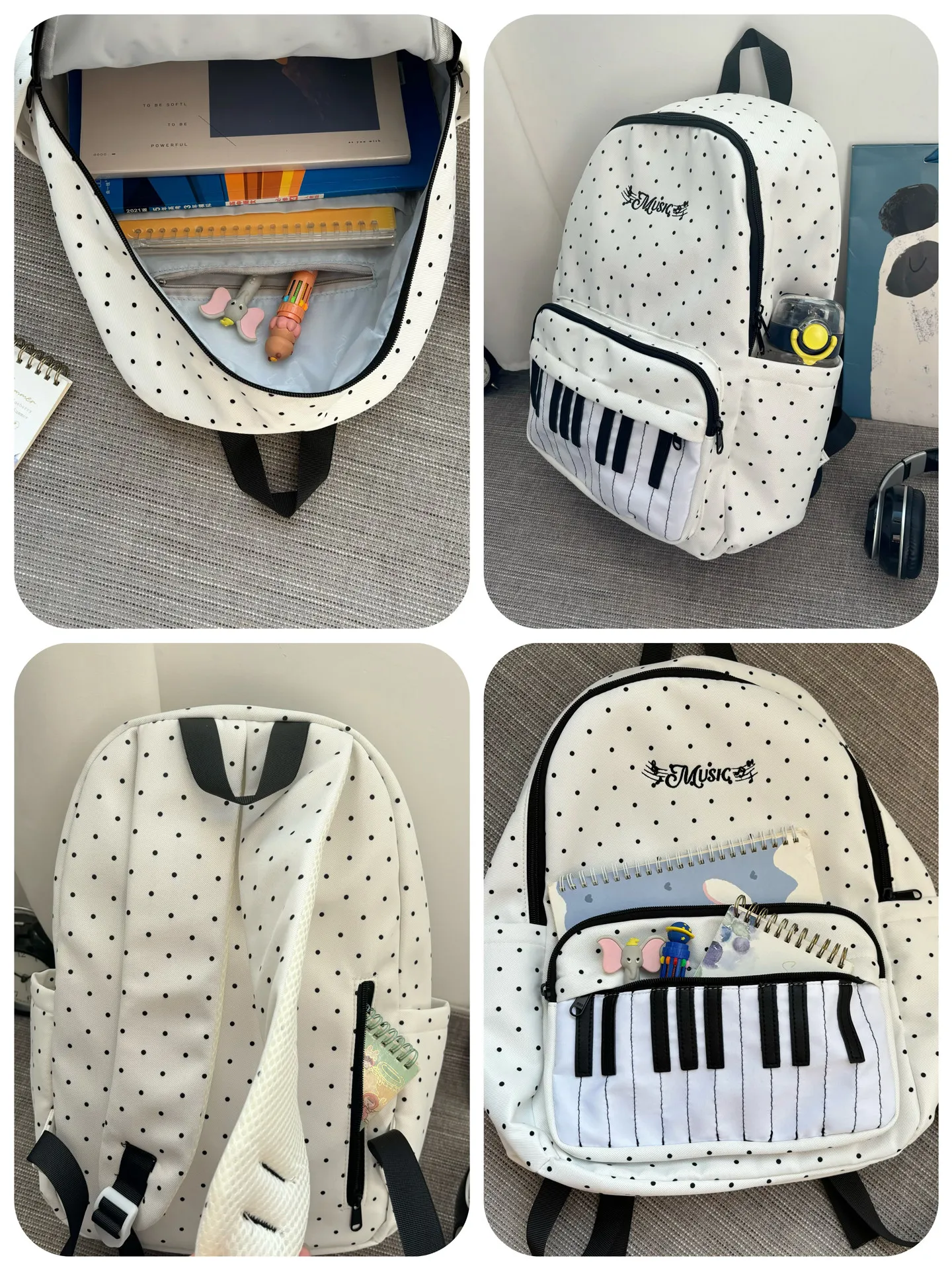 Women Personalized Piano Mochilas Mujer Polka Dot Print Mochila Large Capaci Bag Trendy Simple Bolsas Backpack Bags for Woman