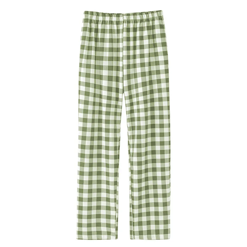 Cotton Plaid Large Size Pajama Pants Woman Blue Elastic Waist Pajama Trousers Soft Breathable Home Wear Sleeping Pants Winter