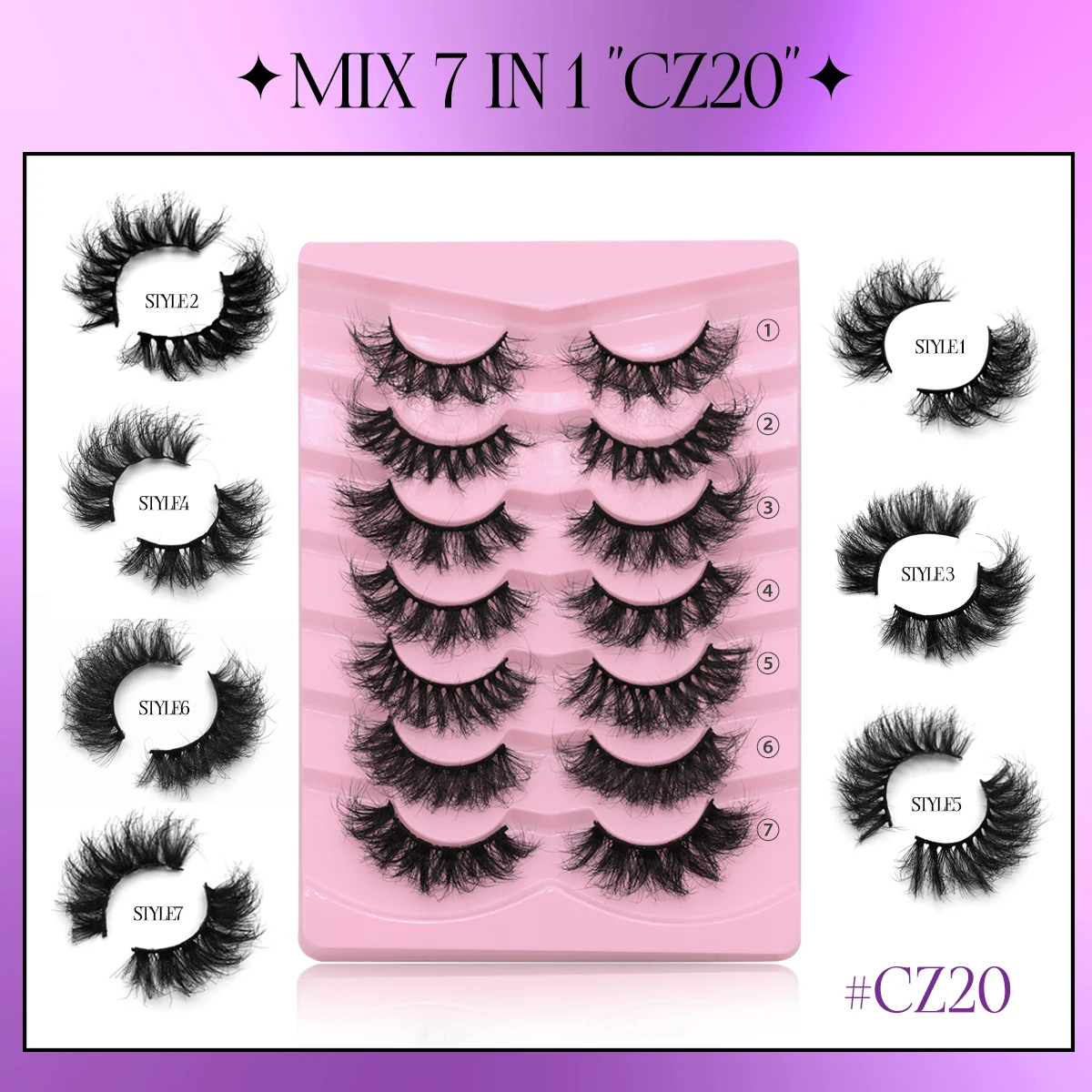 GROINNEYA 7 Pairs Fluffy Mink Lashes Eyelashes  Thick Long Faux Mink Eyelashes Long Lasting Dramatic Volume lashes Extension