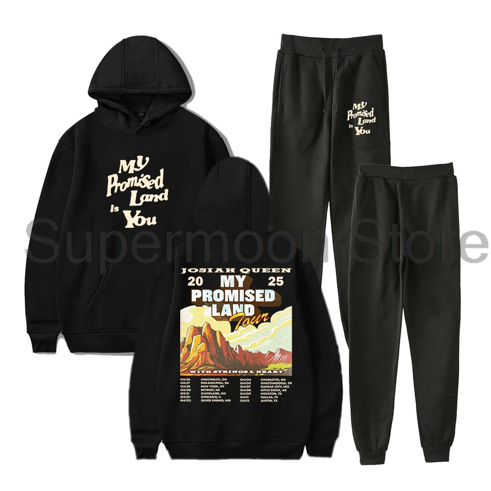 

Josiah Queen My Promised Land Tour 202, толстовки с капюшоном, брюки для бега, комплект из двух предметов, толстовки + спортивные штаны, комплекты одежды для женщин и мужчин
