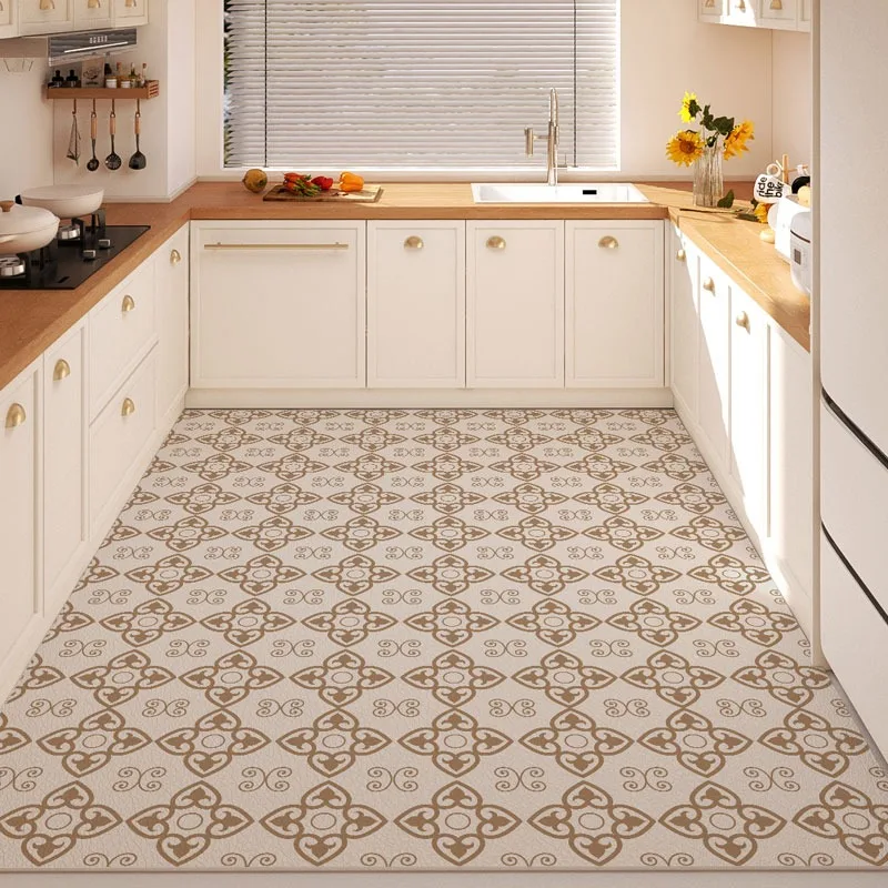 Kitchen Carpet Waterproof Oil-proof Floor Mat Non-slip Large Area Rugs Home Decoration PVC Leather Foot Mats Alfombra De Cocina