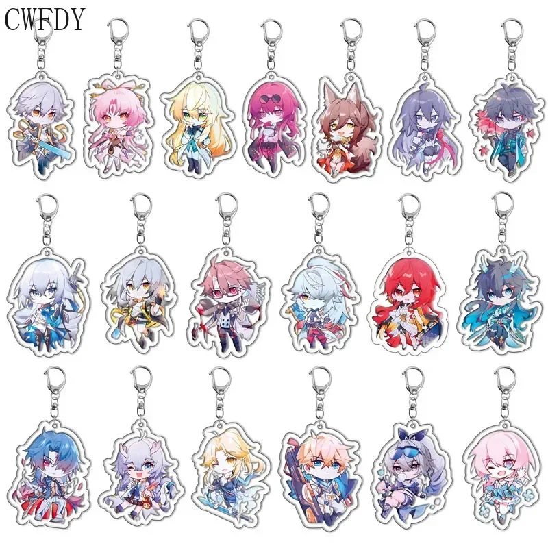 4-20pcs Q Version Game Honkai Keychain Cartoon Figure Himeko Dan Heng Key Chain Kawaii Figure Acrylic Keyring Jewelry Wholesale