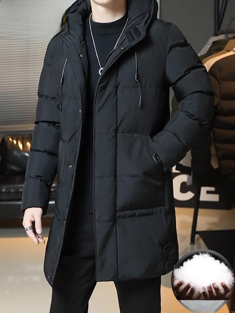 

Men's Mid-Length down Cotton Jaet Thiened Fce Lined Hooded Coat Warm Winter Outerwear Casual Loose Fit Polyester Fabric