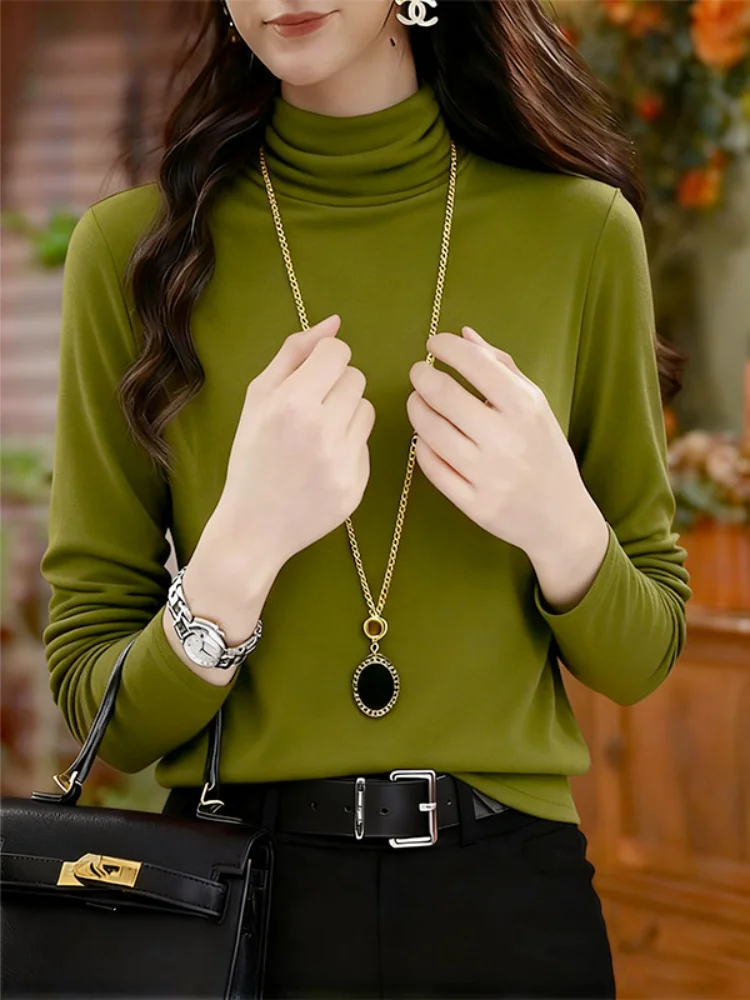 

Теплый базовый слой: женская кофта с длинным рукавом, модная осенне-зимняя одежда, футболка с высоким воротом для женщин больших размеров