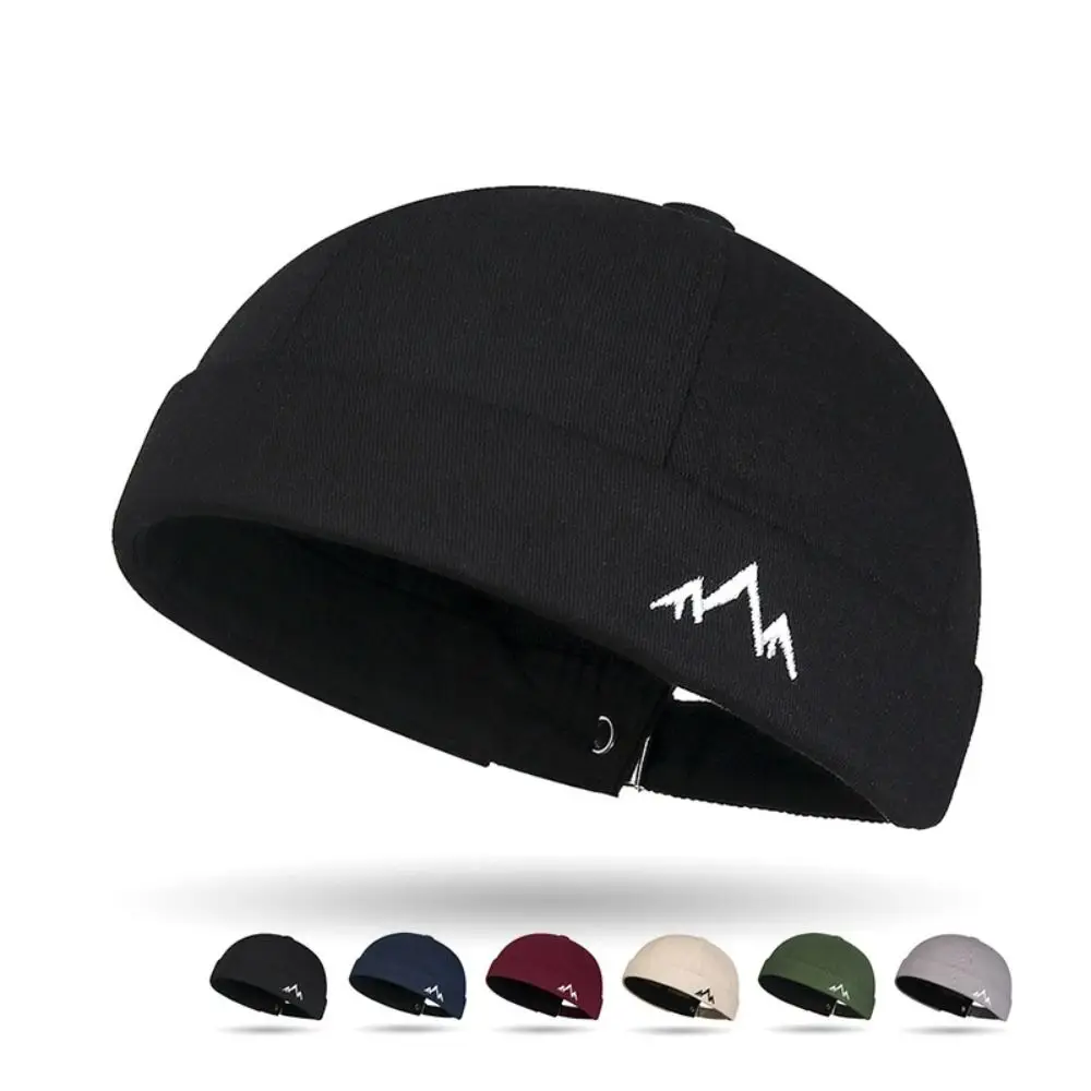 Casual Retro Embroidery Brimless Hat Solid Color Adjustable Docker Cap Melon Skin Caps Landlord Hat Beanie Bonnet Unisex