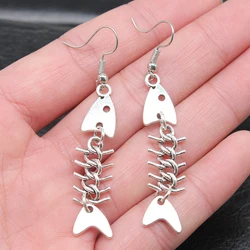 Pendientes colgantes de hueso de pescado Vintage para mujer y niña, aretes de gota de esqueleto de pescado Retro, pendientes de gota de pescado bonitos, regalo de joyería