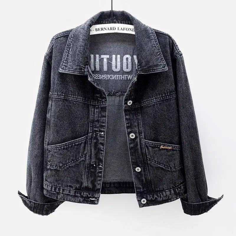 Denim Coats Women Short Coat Single Breasted Casual Embroidery Turn Down Collar Y2k Streetwear Jackets Work Slim Fit Spring - Image 6