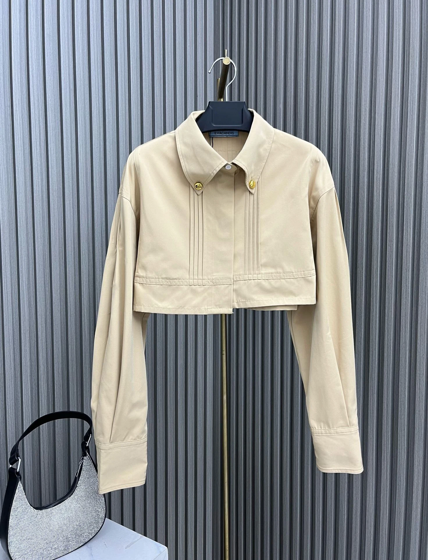 

EVACANDIS High Quality Women New Short Long Sleeve Shirt Coat Cotton Blended Turn-down Chic Solid Tops Casual Elegant Runway