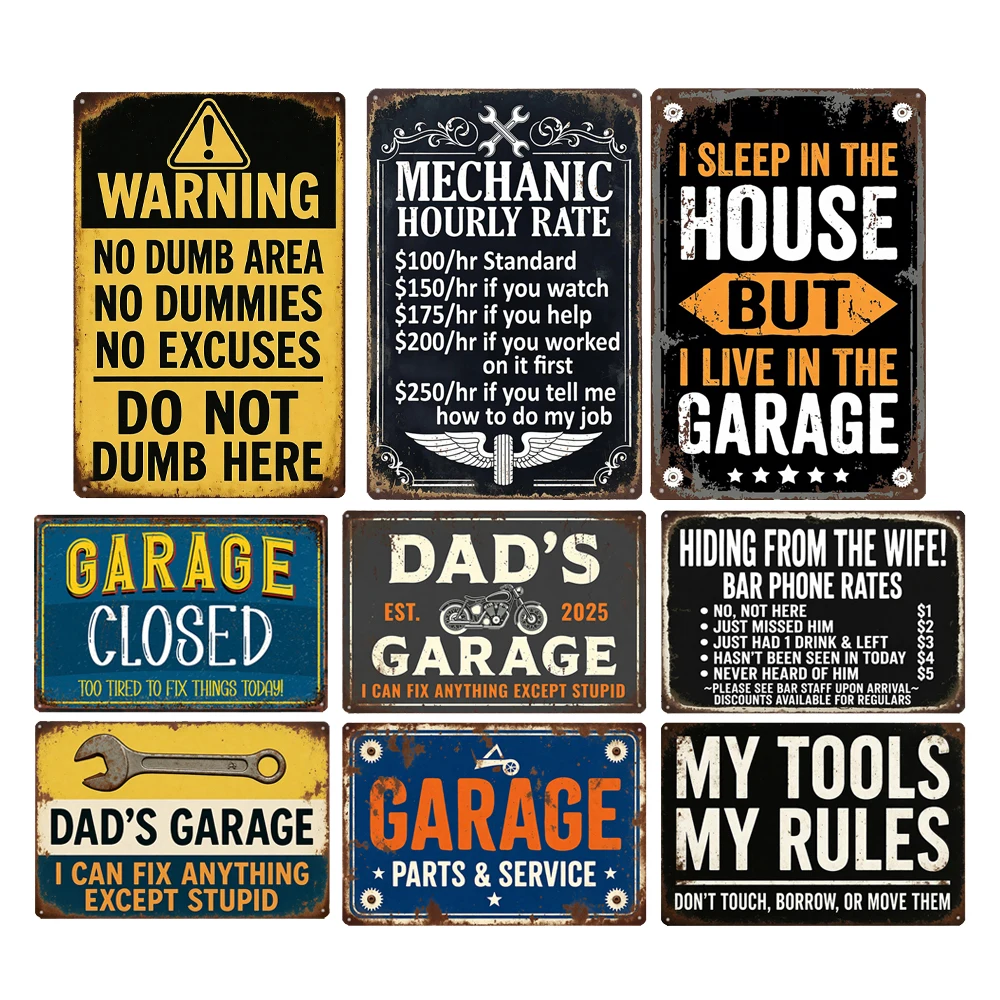 【YZFQ】Dad's Garage Metal Sign Vintage Tin Plaque Wall Home Workshop Bar Backyard Garage Man Cave Shed Decor 12X8INCH ZW-139