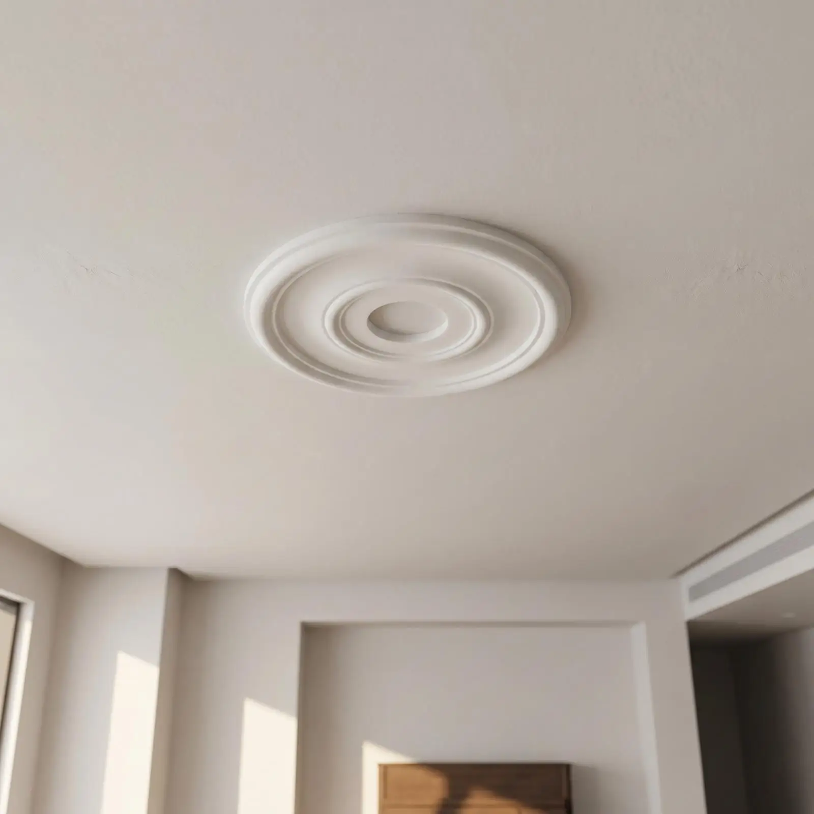 Round Ceiling Rose Medallion Ornamental PU Panel with Center Hole for Chandelier Elegant Vintage Style Paintable Ceiling Decor