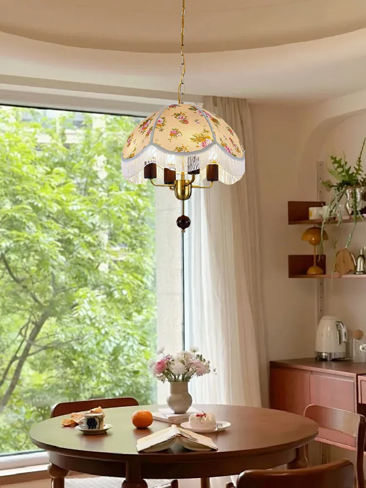 Patterned Fabric Chandelier Medieval Creative Embroidery Dining Room Solid Wood Lamps Nanyang Retro Atmosphere B & B