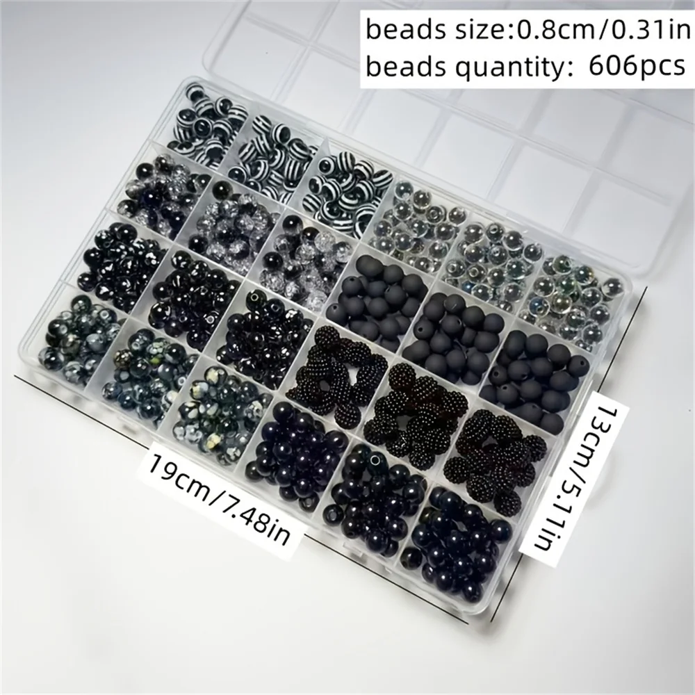 606pcs 8mm cracked AB color solid stripe black and white different effects round bead jewelry handmade kit DIY bracelet