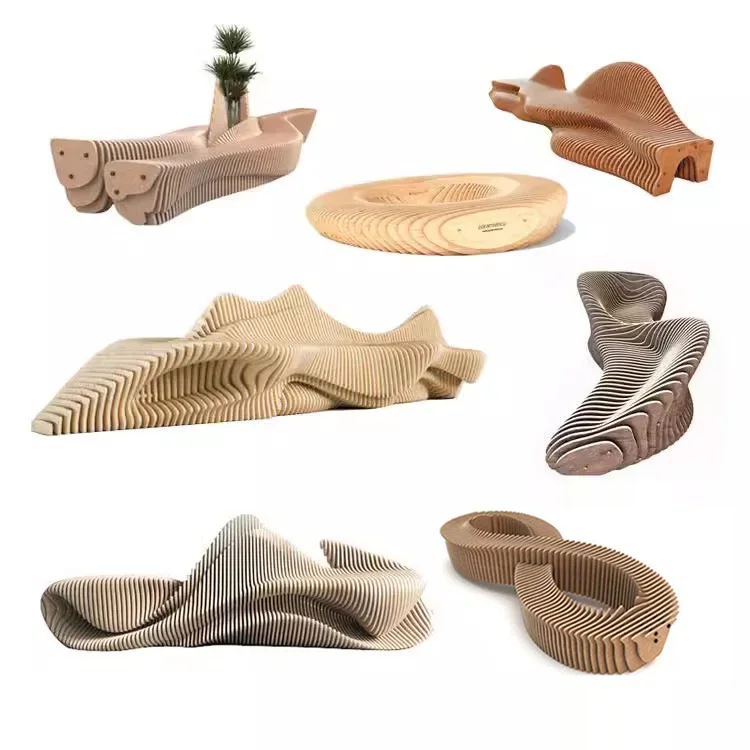 Outdoor shopping mall Wooden slice leisure seat Airport lobby Public waiting area Art creativity Special-shaped seat