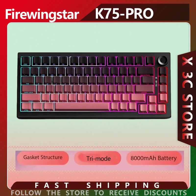 

FirewingStar K75Pro Mechanical Keyboard - Customizable Side-Carved Wireless Bluetooth Hot-Swappable for Office Gaming & Esports