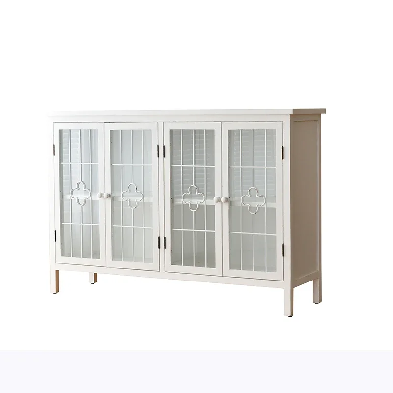

French European style country white retro guest restaurant entrance side cabinet storage glass display decorative cabinet