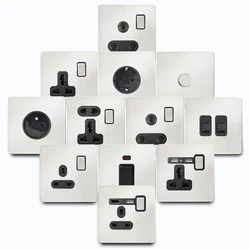 Silver Gray Stainless Steel Panel Retro Toggle Wall Light Switch AC110-250V 1 2 3 4 Gang 2 Way16A Universal Wall Light Switch