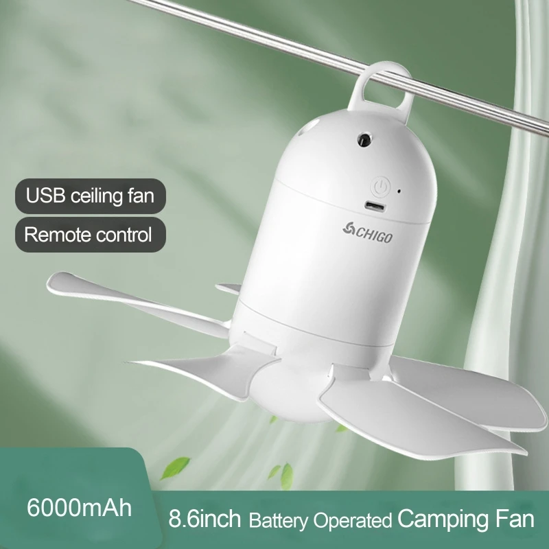 

Mini USB Camping Fan Portable Camping Fan Rechargeable with Remote Control Tent Fan Detachable Blades 4 Speeds 4000mAh/6000mAh