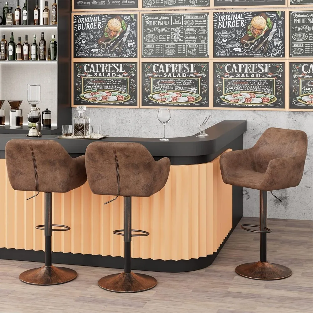 Bar Stools Set of 2 for Kitchen Counter Adjustable Swivel Height Barstools 29 Inch Faux Leather Bar Chairs with Padded