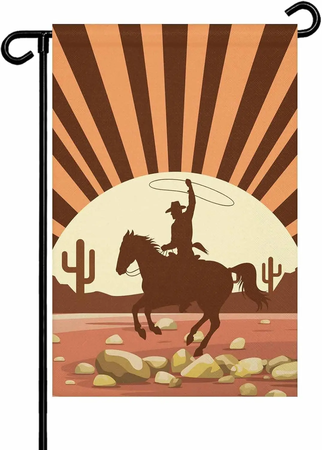 Brown Vintage Western Garden Flag 12x 18 Double Side, Horse Cactus Retro Art Garden Flags Outside House Flag Banner Welcome  MMZ