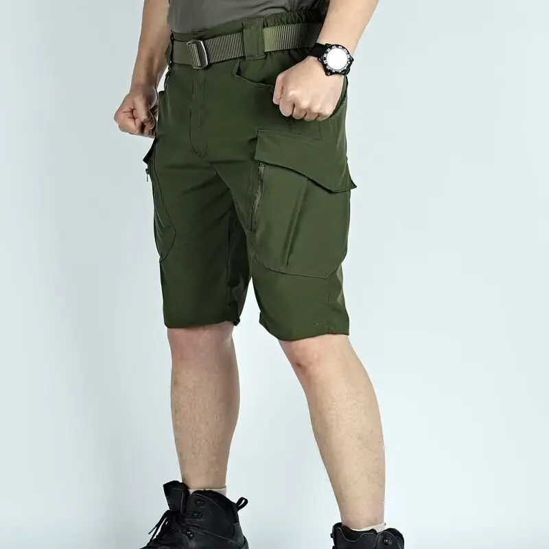 New Men's Short Tactical Pants Multiple Pockets Zippers For Summer Outdoor Workwear Shorts Casual Loose Five Quarter Pants