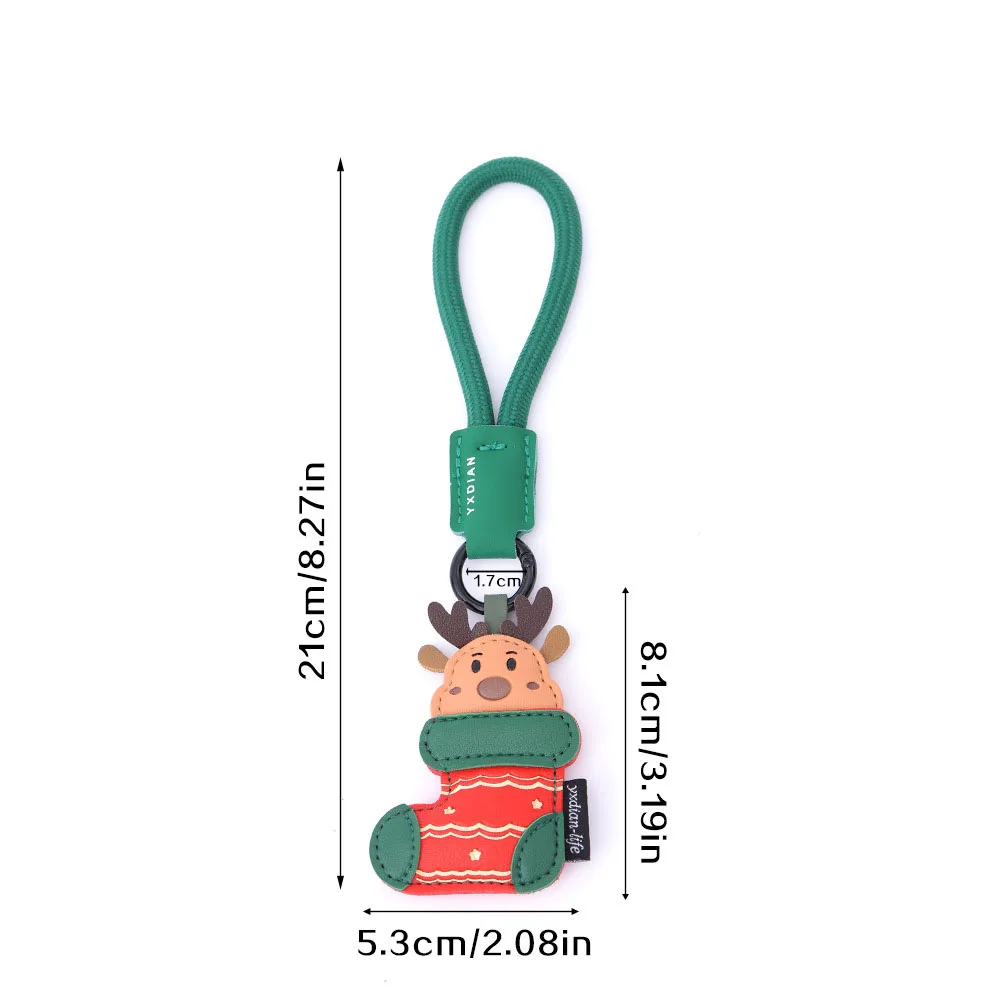 PU-Leder Schlüsselanhänger Weihnachtsmann Weihnachtsbaum Rentier Socken-Anhänger Schlüsselring Taschenanhänger Feiertags-Party-Dekoration Geschenk für Frauen – Detail 5