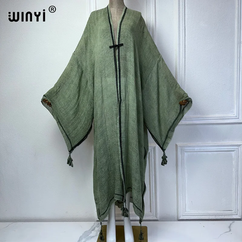 WINYI summer Retro dyed kimono beach cover up costume da bagno elegante donna africana boho Cardigan sexy Holiday Kimono beach dress