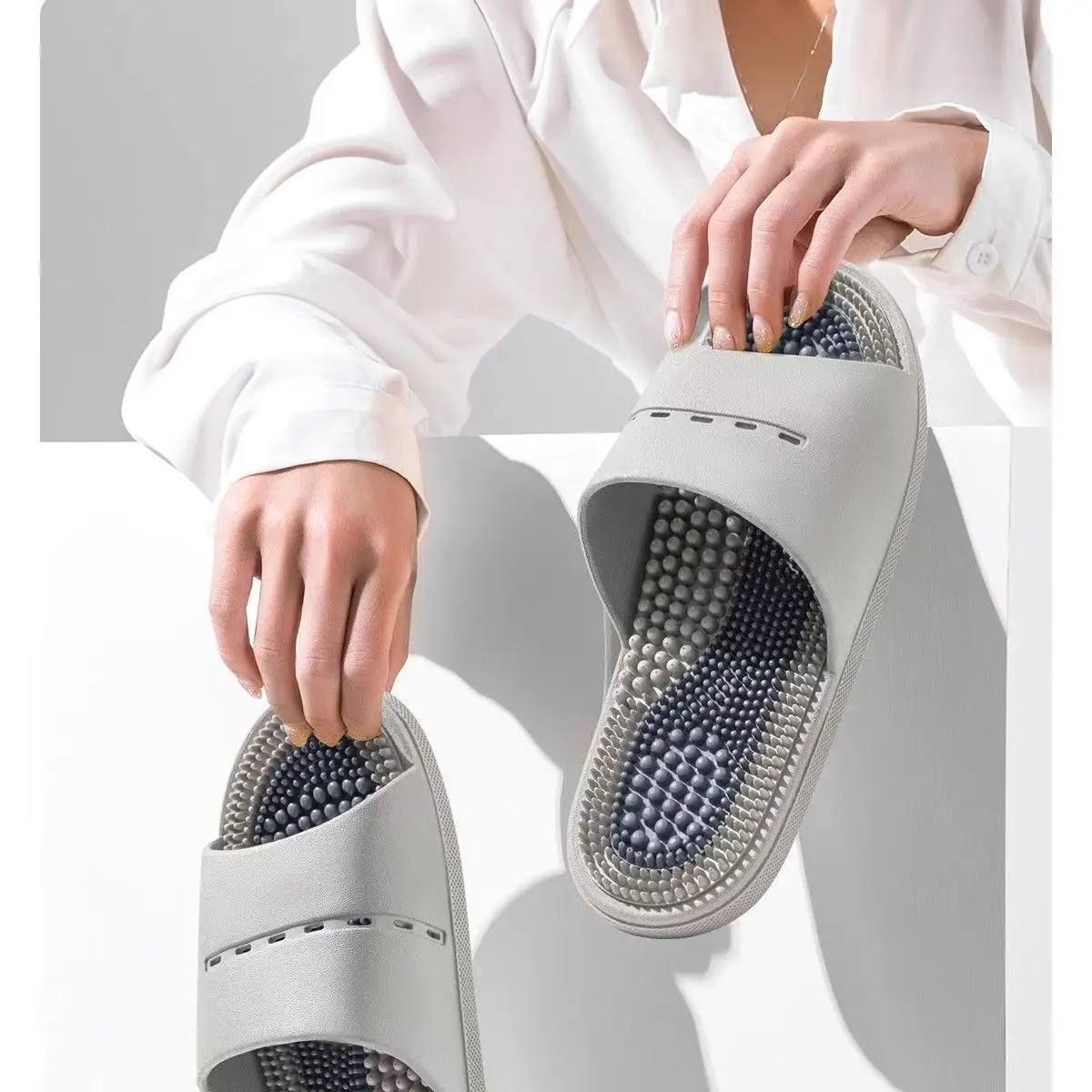 Pantuflas de Masaje para Hombre, Antideslizantes, para Interiores, Baño, Estilo Simple, Material de PVC, Cómodas, para Verano