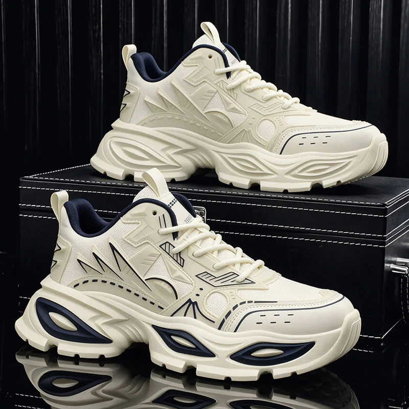 Men Chunky Sneakers Spring Autumn Dad Shoes Breathable Mesh Upper Thick Platform Sole Casual Streetwear Walking Footwear