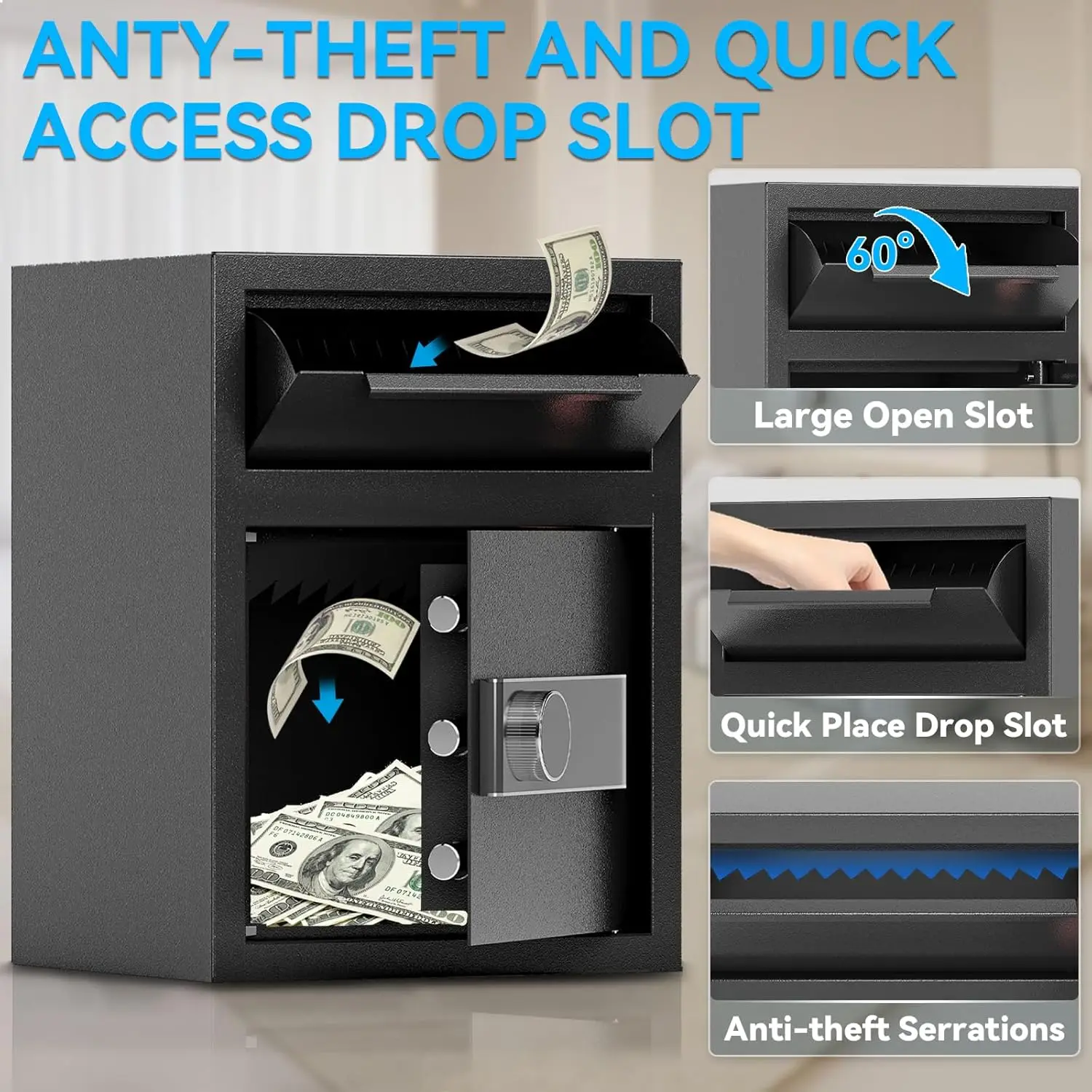 

1.8 with Front Drop Slot - Fireproof Digital Security Safe Box with Combination Lock for Cash and Documents