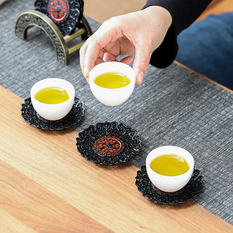 Japanese style cup holder, alloy tea cup pad, circular insulation pad, retro kung fu tea cup holder, tea ceremony accessories
