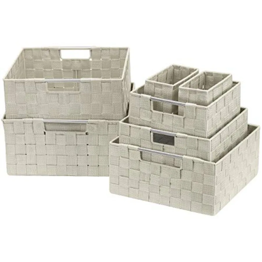 

Storage Baskets for Organizing Set of 7,Mesh Hand-Woven Design, Linen Closet Organizers and Storage, Organizer Storage Baskets
