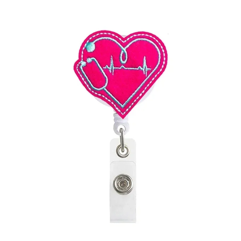 Felt Heart Badge Reel for Girls Staff Nurse Working Permit ID Tag Clip Retractable Badge Holder Reels Accessories