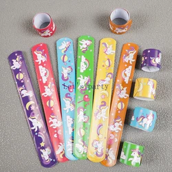 12Pcs Cartoon Unicorn Theme Party Slap Bracelets Wristband Toy for Kids Birthday Party Favors Baby Shower Gift Pinata Fillers