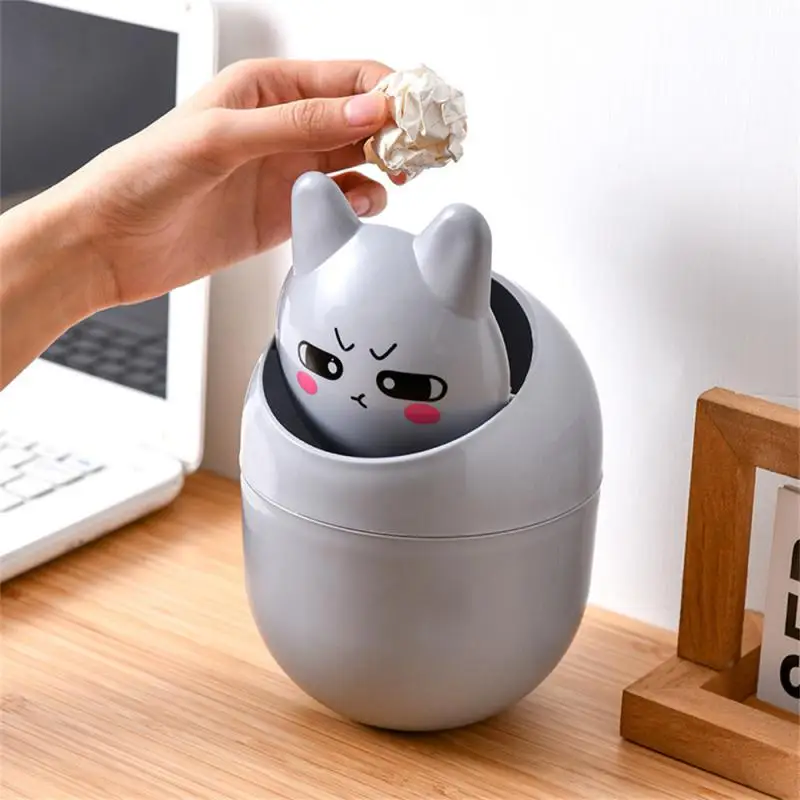 Ins Style Creative Cute Home Desktop with Lid Trash Can Small Mini Kawaii Bedroom Desk Storage Box Pen Holder Give A Sticker