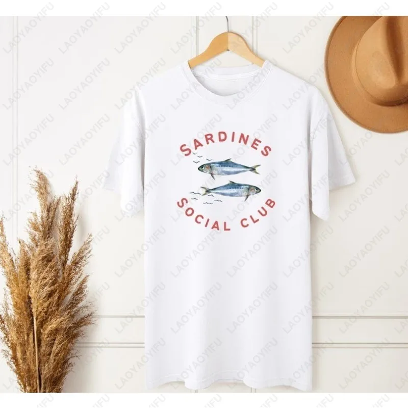 Sardines Social Club Tshirt Portuguese Charm Fisherman Graphic Tees Coastal Vibes Seafood Humor Men Women Cotton Adult Cute Tops