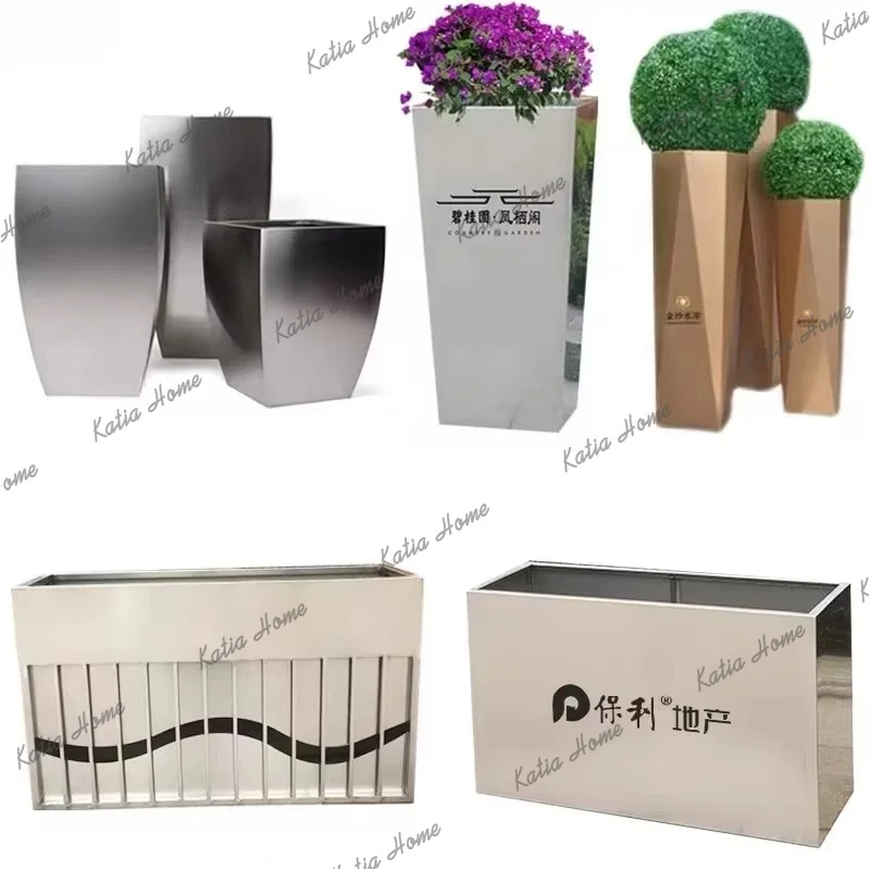 PG  outdoor stainless steel landscape flower box commercial street square flower bed flower slot shop entrance planting