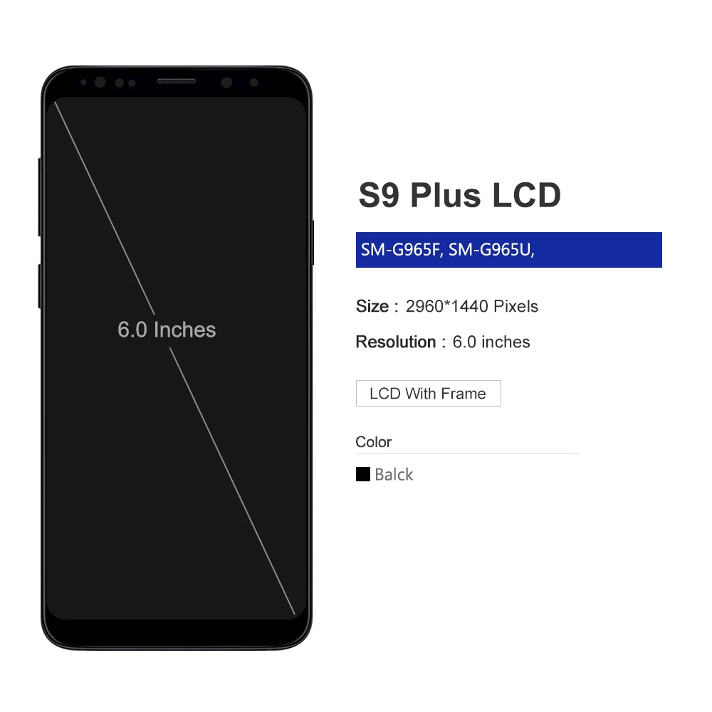 Tested TFT For Samsung S9 Plus G965 G965F LCD Display Touch Screen with Frame, For Galaxy S9+ Display Replacement