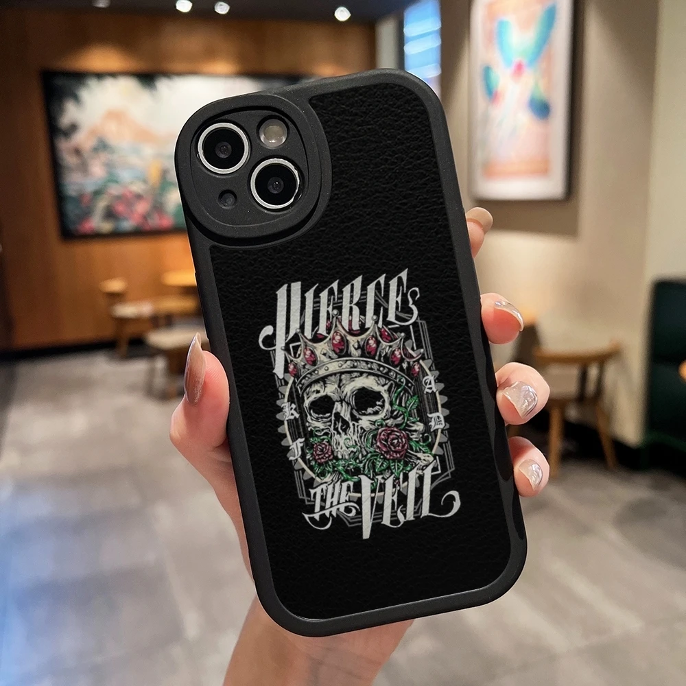 P-pierce The Veil เคสโทรศัพท์หนังสีดำสำหรับ iPhone 13 12 15 11 14 PRO MAX MINI X XR 8 PLUS เคสซิลิโคนนิ่ม SE2020