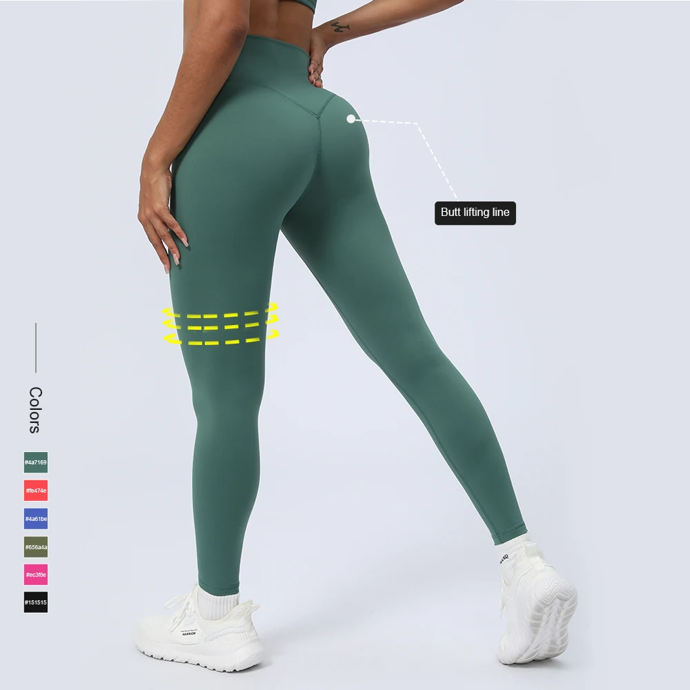 Women Fitness Fold Leggings Without Front Seam Running Yoga Pants Lifting Buttocks Workout Tights