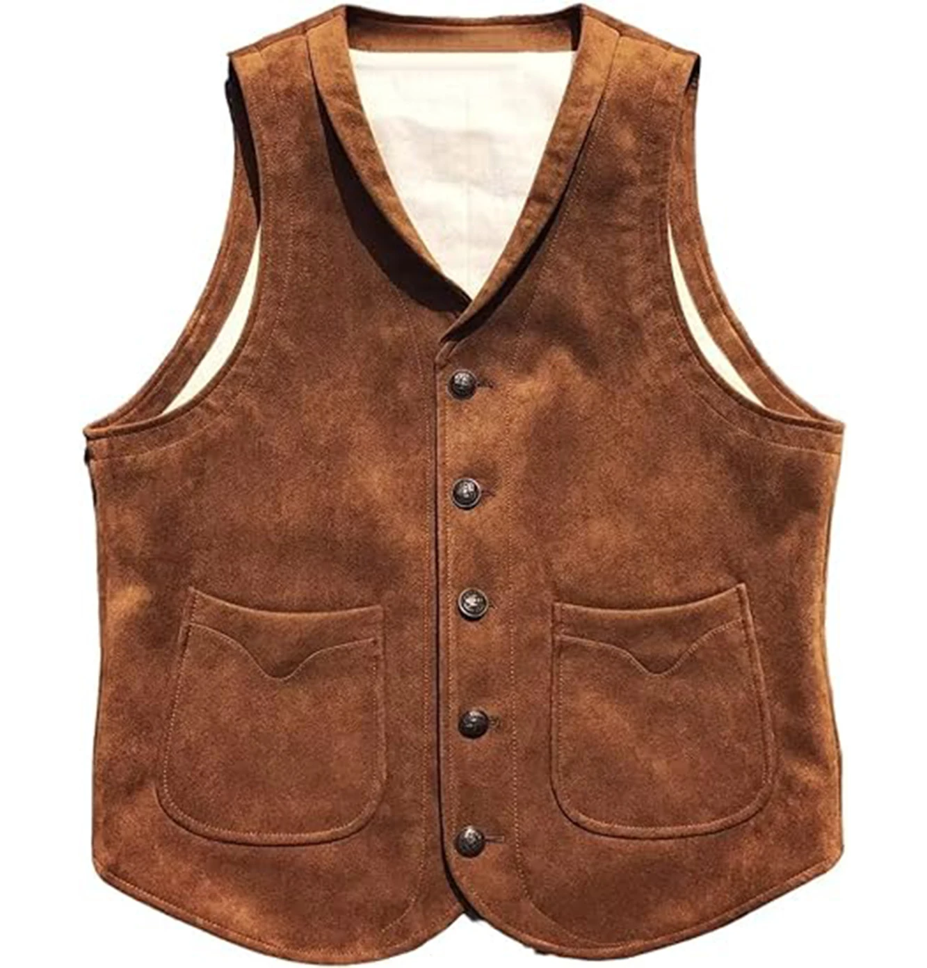 Gilet da uomo in pelle scamosciata gilet in pelle bovina gilet da Cowboy Western da uomo con tasche