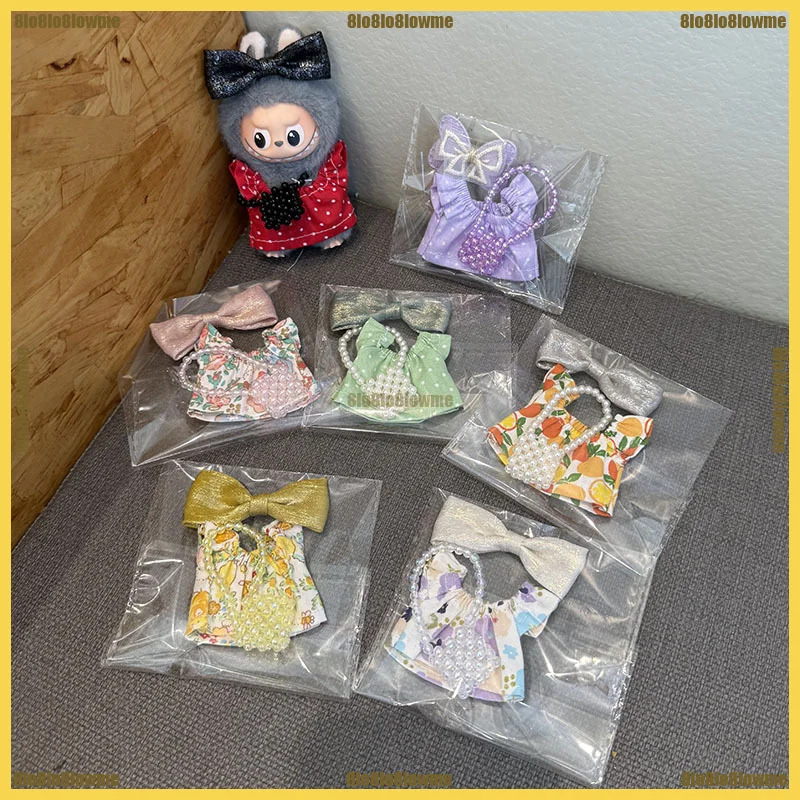 

For Labubu 4.0 Clothes Sweet Bowknot Dress Pearl Bag 3-piece Set Mini Plush Doll Clothing Fashion Doll Accessories Gift