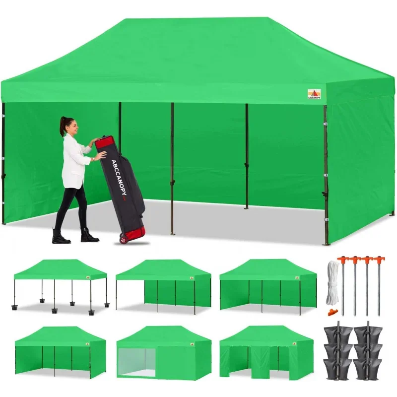 Heavy Duty Easyup Canopy Tent with Sidewalls 10x20, Kelly Green