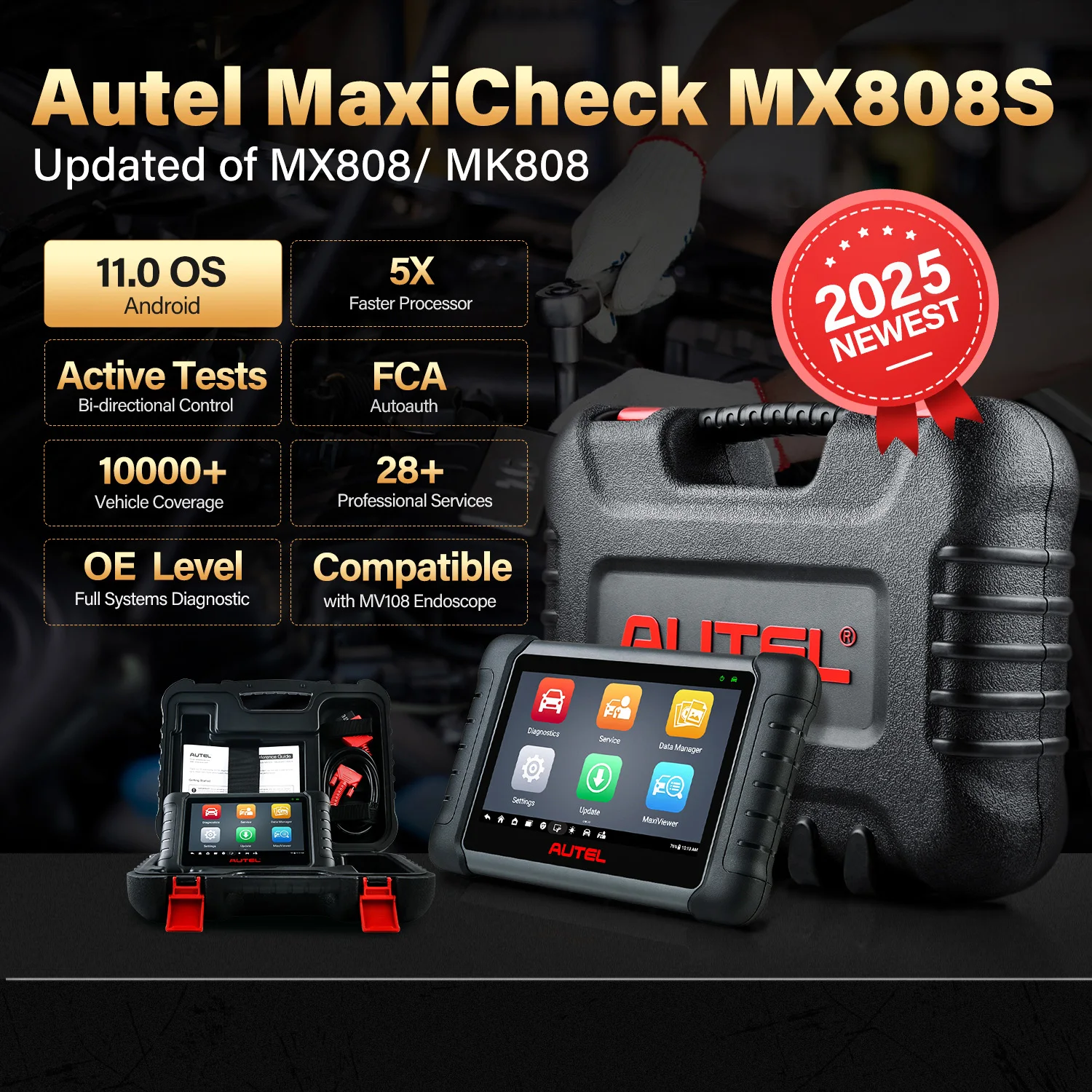 2025 Autel MaxiCheck MX808S  MK808S OBD2 Scanner Bi-directional Control Scan Tool 7 inch All System Diagnostic 4+64GB Android11