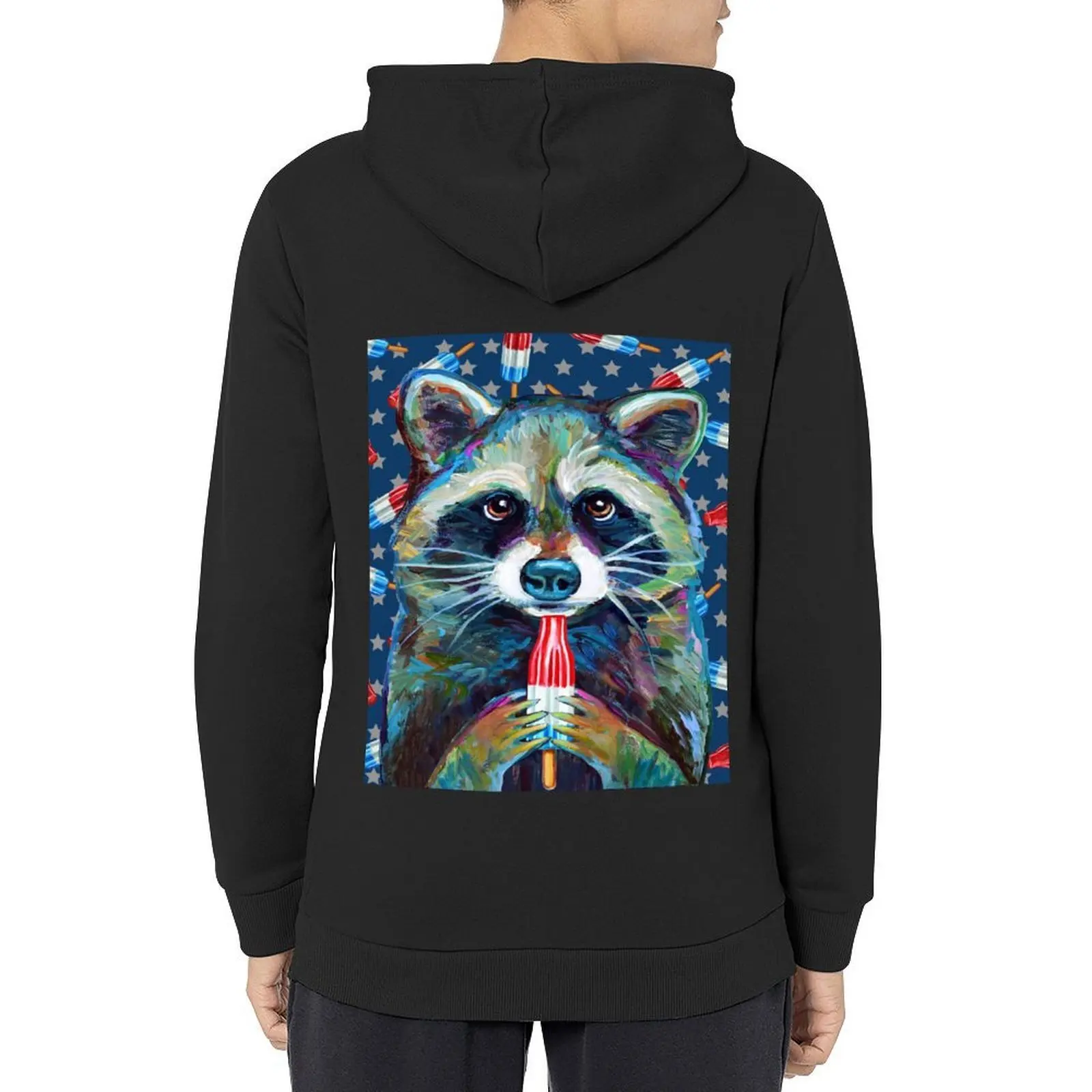 

Raccoon with ROCKET POP by Robert Phelps Hoodie mens clothing men clothing anime clothing graphic hoodie